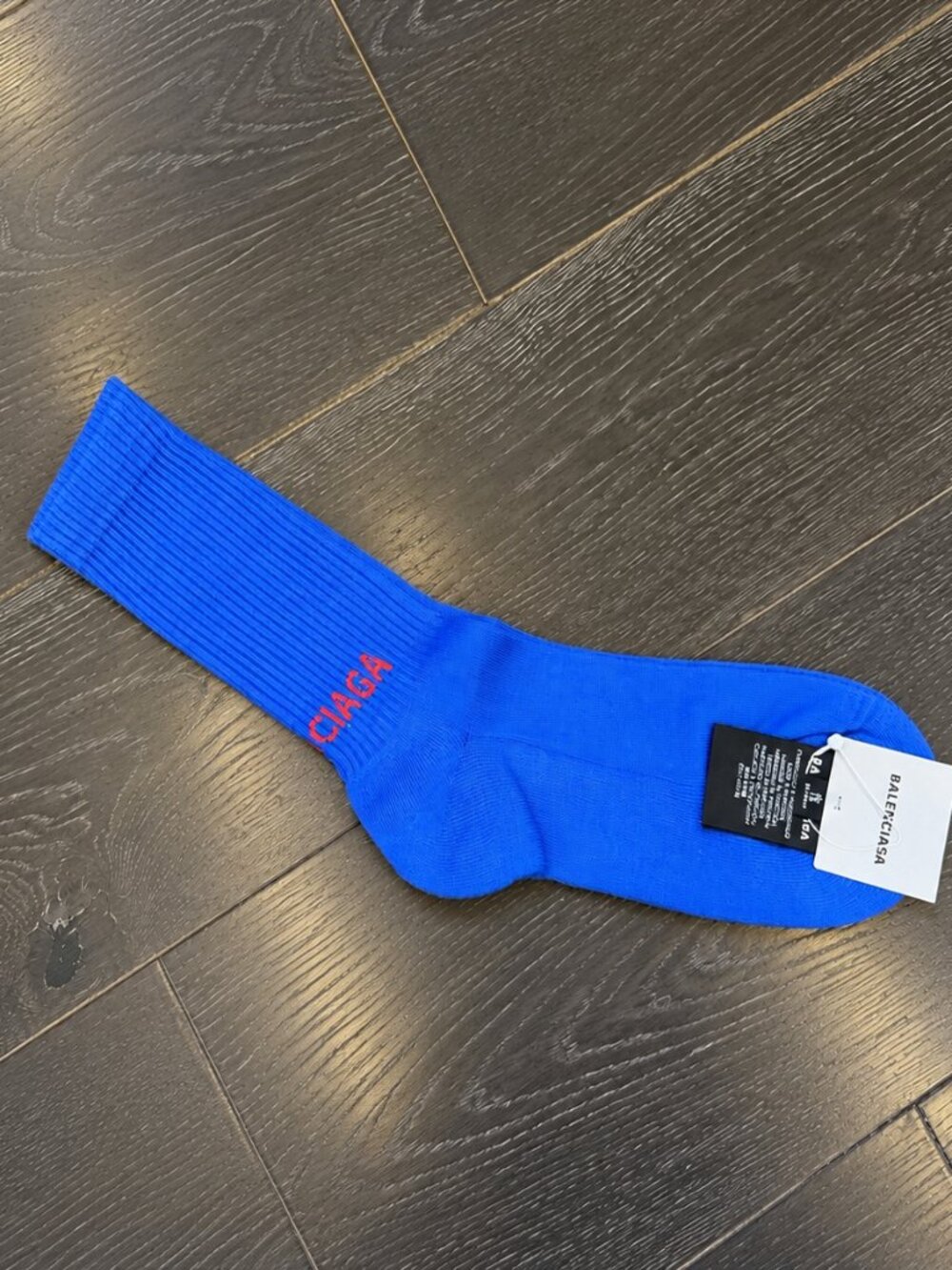Authentic Balenciaga Blue Logo Crew Socks Red Print Size XL 13